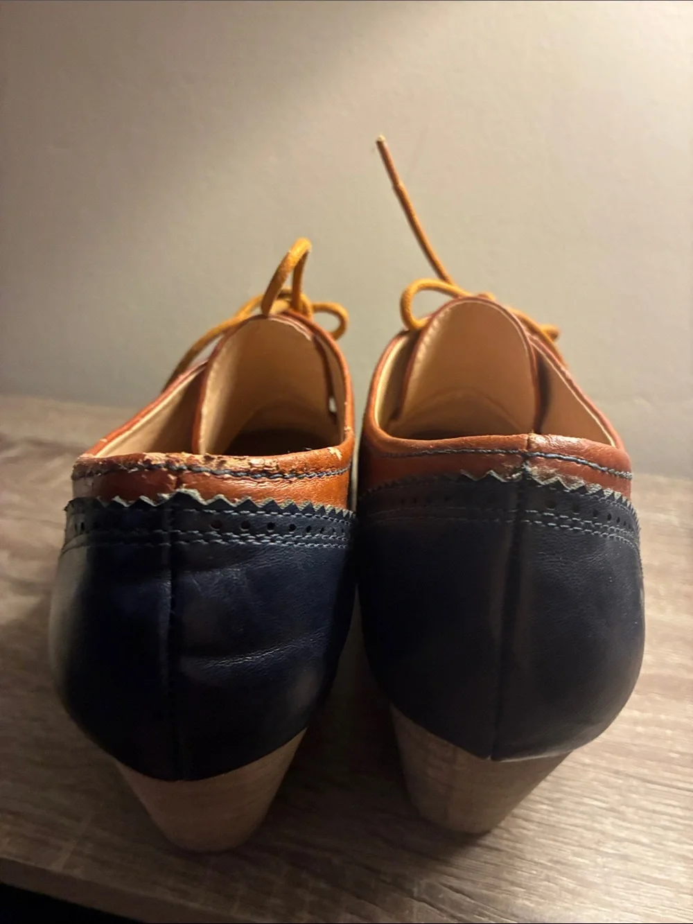 ModCloth Navy, Brown and Mustard Lace-Up Heeled Oxfords